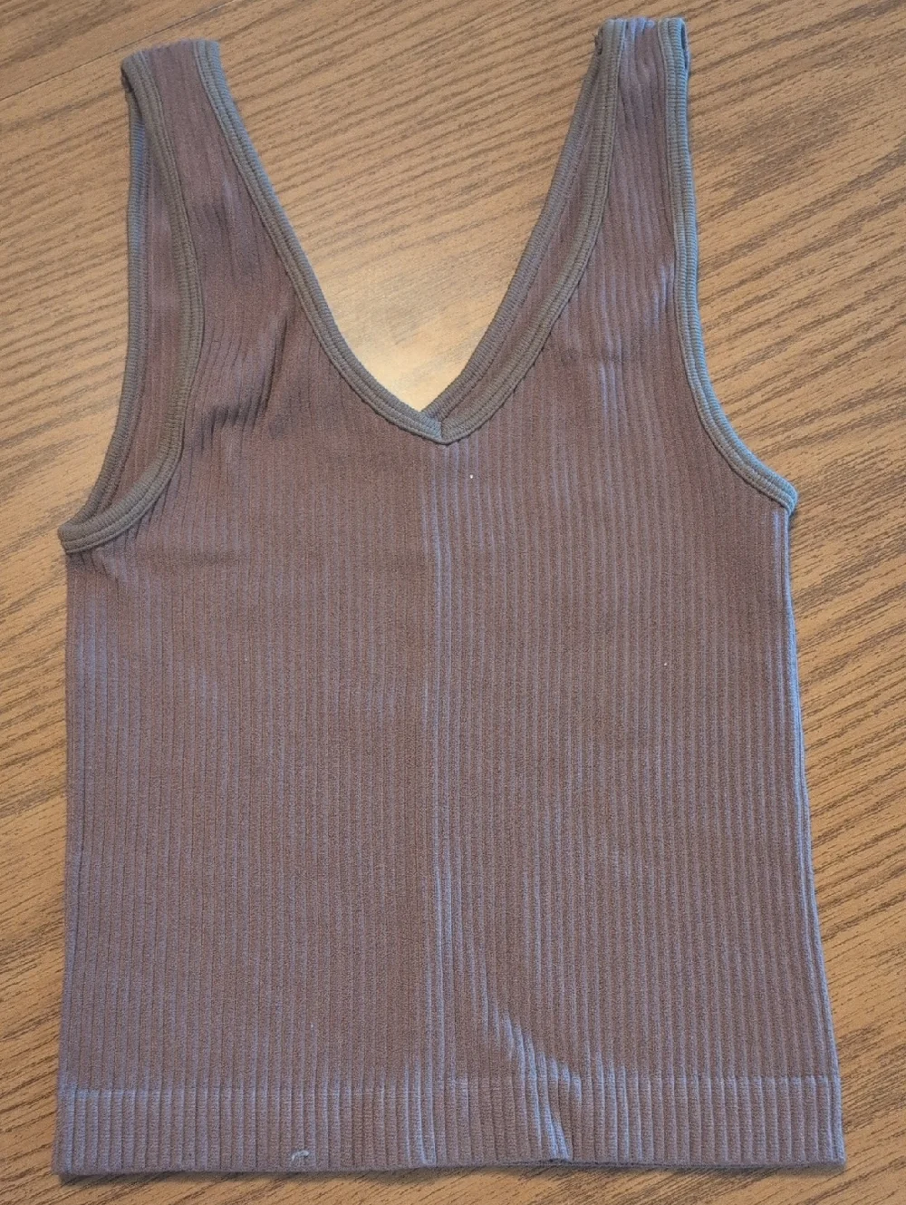 Ribbed V-Neck Tank Top in Taupe - Picture 3 of 3